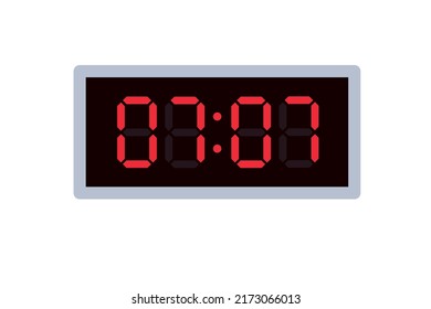 Vector flat illustration of a digital clock displaying 07.07 . Illustration of alarm with digital number design. Clock icon for hour, watch, alarm signs