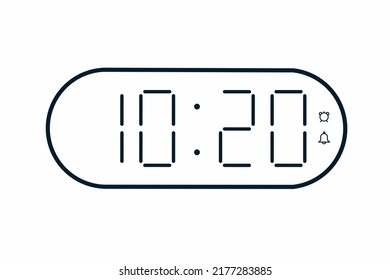 Vector flat illustration of a digital clock displaying 10.20 . Illustration of alarm with digital number design. Clock icon for hour, watch, alarm signs