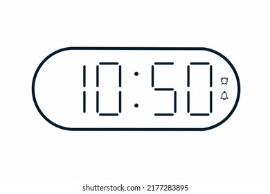 Vector flat illustration of a digital clock displaying 10.50 . Illustration of alarm with digital number design. Clock icon for hour, watch, alarm signs