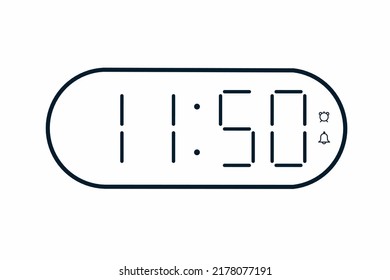 Vector flat illustration of a digital clock displaying 11.50 . Illustration of alarm with digital number design. Clock icon for hour, watch, alarm signs