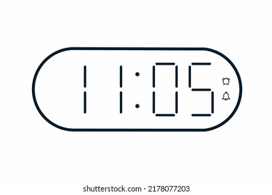 Vector flat illustration of a digital clock displaying 11.05 . Illustration of alarm with digital number design. Clock icon for hour, watch, alarm signs