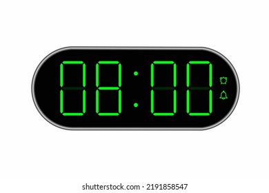 Ilustración plana vectorial de un reloj digital con 08.00 . Ilustración de alarma con diseño de números digitales. Icono de reloj por hora, mirar, señales de alarma