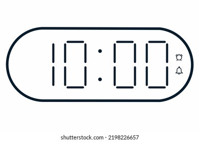 Ilustración plana vectorial de un reloj digital con 10.00 . Ilustración de alarma con diseño de números digitales. Icono de reloj por hora, mirar, señales de alarma