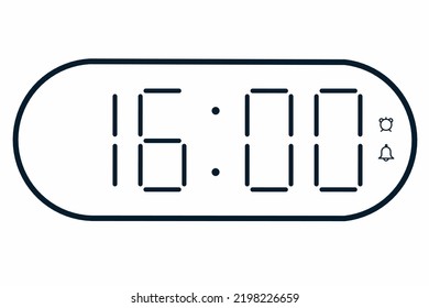 Vector flat illustration of a digital clock displaying 16.00 . Illustration of alarm with digital number design. Clock icon for hour, watch, alarm signs