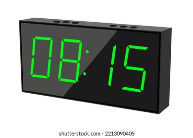Vector flat illustration of a digital clock displaying 08.15 . Illustration of alarm with digital number design. Clock icon for hour, watch, alarm signs