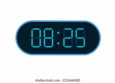 Vector flat illustration of a digital clock displaying 08.25 . Illustration of alarm with digital number design. Clock icon for hour, watch, alarm signs