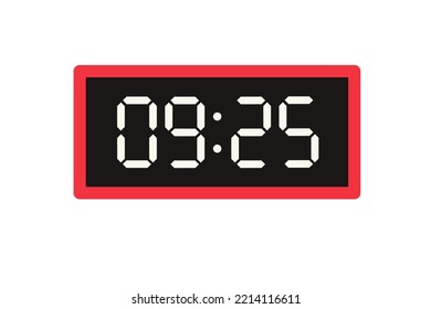 Vector flat illustration of a digital clock displaying 09.25 . Illustration of alarm with digital number design. Clock icon for hour, watch, alarm signs
