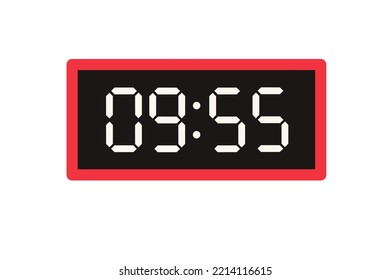 Vector flat illustration of a digital clock displaying 09.55 . Illustration of alarm with digital number design. Clock icon for hour, watch, alarm signs
