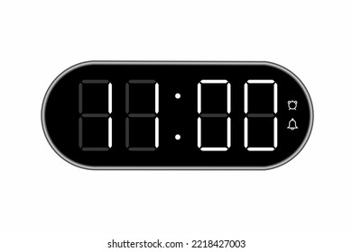 Ilustración plana vectorial de un reloj digital con 11.00 . Ilustración de alarma con diseño de números digitales. Icono de reloj por hora, mira, señales de alarma.