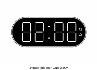 Vector flat illustration of a digital clock displaying 02.00 . Illustration of alarm with digital number design. Clock icon for hour, watch, alarm signs.