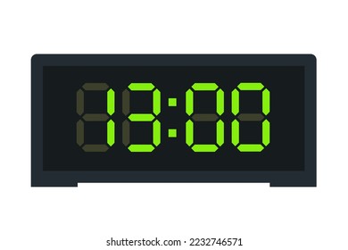 Vector flat illustration of a digital clock displaying 13.00 . Illustration of alarm with led digital number design. Clock icon for hour, watch, alarm signs.