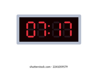 Vector flat illustration of a digital clock displaying 07.17 . Illustration of alarm with digital number design. Clock icon for hour, watch, alarm signs