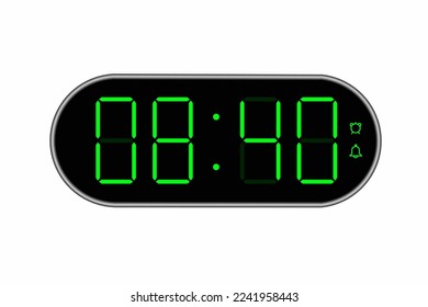 Vector flat illustration of a digital clock displaying 08.40 . Illustration of alarm with digital number design. Clock icon for hour, watch, alarm signs