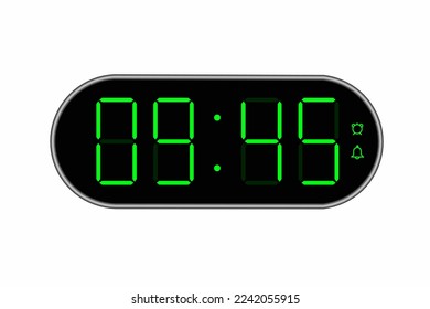 Vector flat illustration of a digital clock displaying 09.45 . Illustration of alarm with digital number design. Clock icon for hour, watch, alarm signs