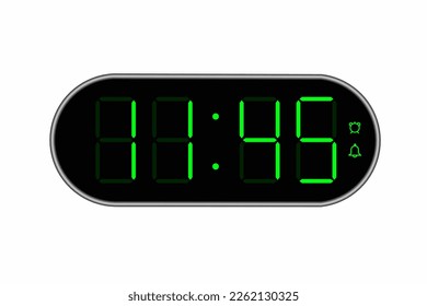 Vector flat illustration of a digital clock displaying 11.45 . Illustration of alarm with digital number design. Clock icon for hour, watch, alarm signs.
