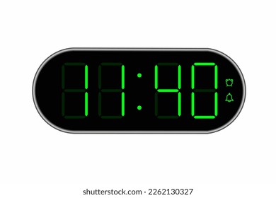 Vector flat illustration of a digital clock displaying 11.40 . Illustration of alarm with digital number design. Clock icon for hour, watch, alarm signs.