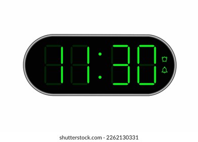 Vector flat illustration of a digital clock displaying 11.30 . Illustration of alarm with digital number design. Clock icon for hour, watch, alarm signs.