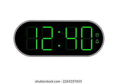 Vector flat illustration of a digital clock displaying 12.40 . Illustration of alarm with digital number design. Clock icon for hour, watch, alarm signs.