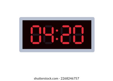 Vector flat illustration of a digital clock displaying 04.20 . Illustration of alarm with digital number design. Clock icon for hour, watch, alarm signs.