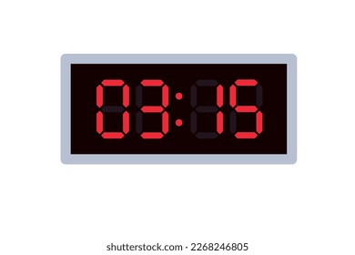 Vector flat illustration of a digital clock displaying 03.15 . Illustration of alarm with digital number design. Clock icon for hour, watch, alarm signs.