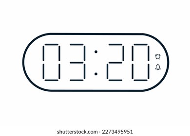 Vektorflache Illustration einer digitalen Uhr mit 03.20 . Illustration von Alarm mit digitaler Nummer Design. Uhrsymbol für Stunde, Uhr, Alarmzeichen.