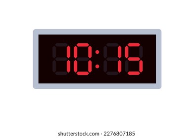 Vector flat illustration of a digital clock displaying 10.15 . Illustration of alarm with digital number design. Clock icon for hour, watch, alarm signs.