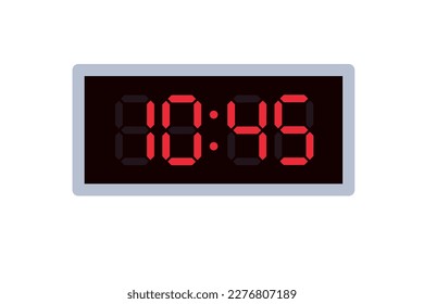Vector flat illustration of a digital clock displaying 10.45 . Illustration of alarm with digital number design. Clock icon for hour, watch, alarm signs.