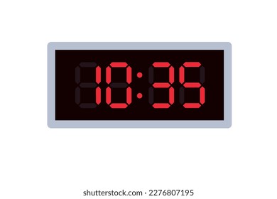 Vector flat illustration of a digital clock displaying 10.35 . Illustration of alarm with digital number design. Clock icon for hour, watch, alarm signs.