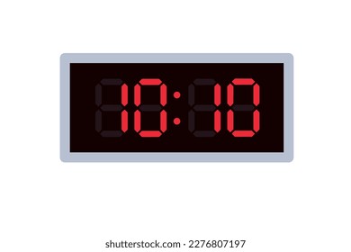 Vector flat illustration of a digital clock displaying 10.10 . Illustration of alarm with digital number design. Clock icon for hour, watch, alarm signs.