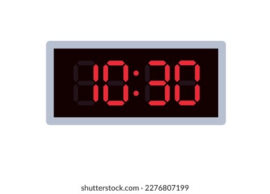 Vector flat illustration of a digital clock displaying 10.30 . Illustration of alarm with digital number design. Clock icon for hour, watch, alarm signs.