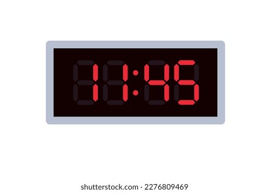 Ilustración plana vectorial de un reloj digital con 11.45 . Ilustración de alarma con diseño de números digitales. Icono de reloj por hora, mira, señales de alarma.