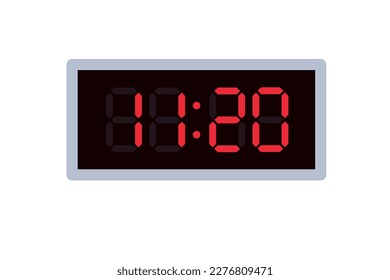 Vector flat illustration of a digital clock displaying 11.20 . Illustration of alarm with digital number design. Clock icon for hour, watch, alarm signs.