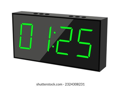 Vector flat illustration of a digital clock displaying 01.25 . Illustration of alarm with digital number design. Clock icon for hour, watch, alarm signs.