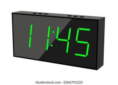 Vector flat illustration of a digital clock displaying 11.45 . Illustration of alarm with digital number design. Clock icon for hour, watch, alarm signs.