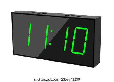 Vector flat illustration of a digital clock displaying 11.10 . Illustration of alarm with digital number design. Clock icon for hour, watch, alarm signs.