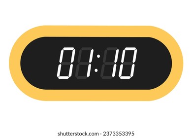 Vector flat illustration of a digital clock displaying 01.10 . Illustration of alarm with digital number design. Clock icon for hour, watch, alarm signs.