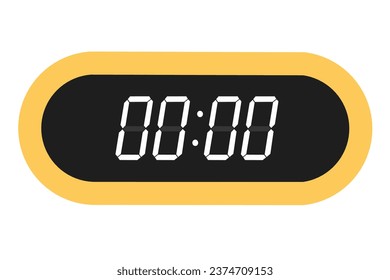 Ilustración plana vectorial de un reloj digital con 00.00 . Ilustración de alarma con diseño de números digitales. Icono de reloj por hora, mira, señales de alarma.