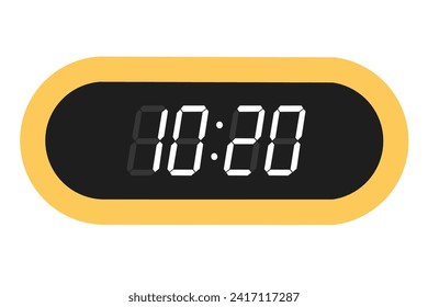 Vector flat illustration of a digital clock displaying 10.20 . Illustration of alarm with digital number design. Clock icon for hour, watch, alarm signs.