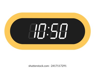 Vector flat illustration of a digital clock displaying 10.50 . Illustration of alarm with digital number design. Clock icon for hour, watch, alarm signs.