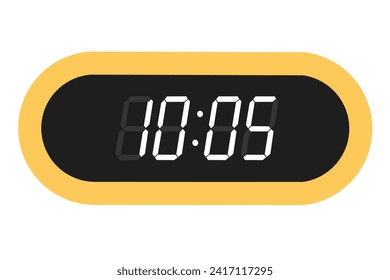 Vector flat illustration of a digital clock displaying 10.05 . Illustration of alarm with digital number design. Clock icon for hour, watch, alarm signs.