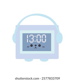 Vector flat illustration of a digital clock displaying. Illustration of alarm with digital number design. Cute illustration in a childish style