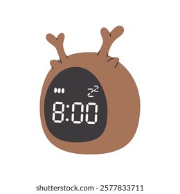 Vector flat illustration of a digital clock displaying. Illustration of alarm with digital number design. Cute illustration in a childish style