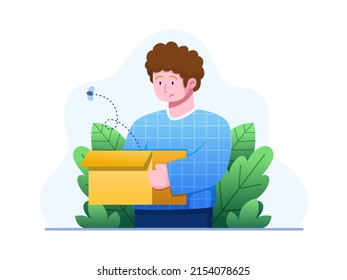 Vector Flat Illustration of disappointed people open empty cardboard boxes. Can be use for web, landing page, error 404 pages, your personal project, etc