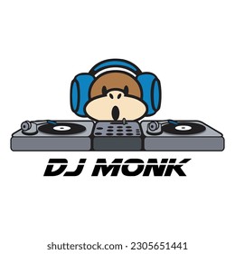 Vector flat illustration dj monkey mascot cartoon isolated on white background