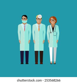 vector flat illustration of doctors. medical and healthcare concept