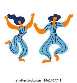 Vector flat illustration with doodledancing woman and men. Bright color trendy design for print, textile, postcard, advertising, music festivals