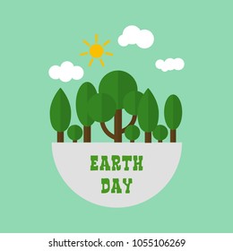 Vector flat illustration for Earth day with tree and sun