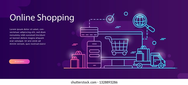 Vector flat illustration, E-commerce,  online shopping, buying and selling, for web page, banner, presentation, social media, documents, cards, posters. Online store.
