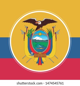 Vector Flat Illustration of Ecuador Flag inside a circle with a symbol of real eagle.