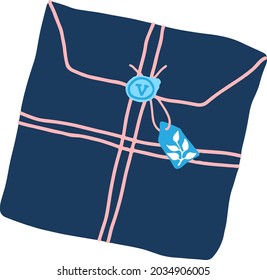 vector flat illustration Envelope or package delivery gift with mail and Postcards. Different objects, Craft paper, twine, sealing wax, handmade cards. Hand drawn congratulatory surprise courier